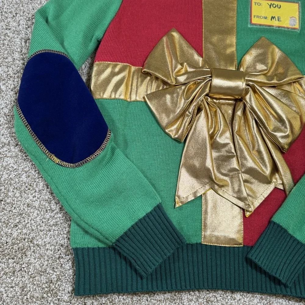 Tipsy Elves Ugly Christmas Sweater Present Gold Womens Pullover Size S